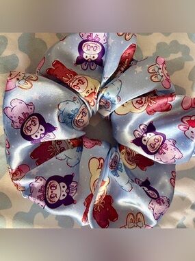 Cute Pastel Sanrio Labubu Mix Character Scrunchie - Light Blue Hair Tie Satin